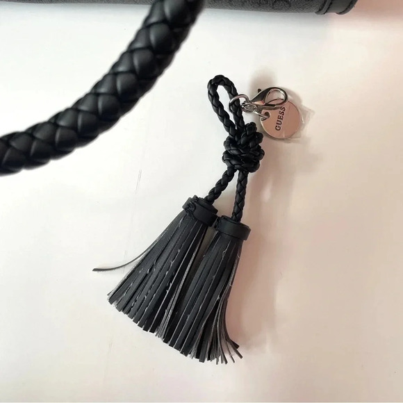 GUESS Monogram Logo Black Braided Handle Handbag Bag Satchel Purse - Picture 8 of 16